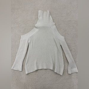 J.O.A. Cream Knit Turtleneck Cold Shoulder Sweater Top